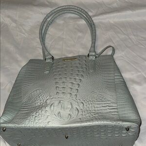 Brahmin Crocodile-Embossed Satchel in Light Blue